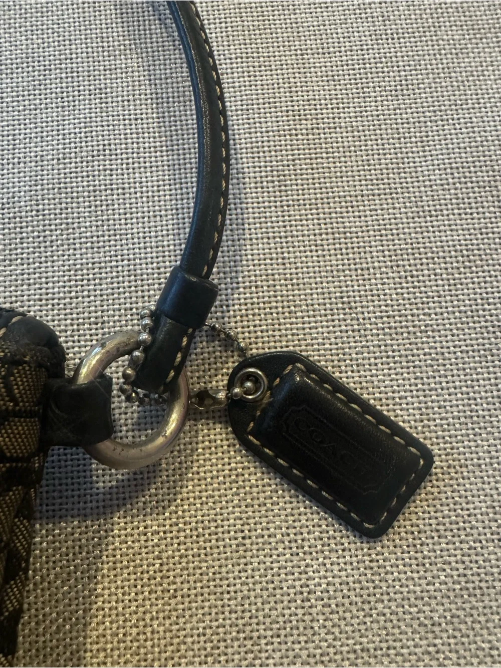 Coach Large Gray/Black Signature Canvas Wristlet with Buckle Detail